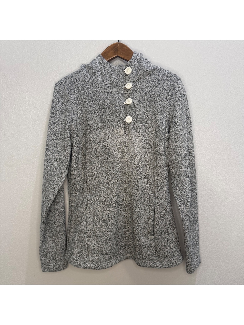 Columbia Women's Medium Gray Knit Pullover Hoodie with Button Detail